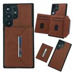 For Samsung Galaxy S22 Ultra 5G Solid Color Metal Buckle Card Slots Bag Phone Case(Brown)