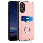 For OPPO A17 Global R20 Ring Card Holder Phone Case(Pink)