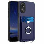 For OPPO A17 Global R20 Ring Card Holder Phone Case(Blue)