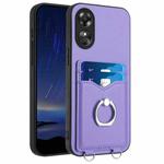 For OPPO A17 Global R20 Ring Card Holder Phone Case(Purple)