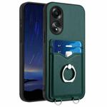 For OPPO A58 / A58x / A1x R20 Ring Card Holder Phone Case(Green)