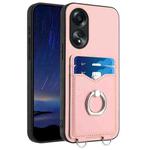 For OPPO A58 4G Global R20 Ring Card Holder Phone Case(Pink)