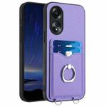 For OPPO A58 4G Global R20 Ring Card Holder Phone Case(Purple)