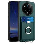 For Realme 14 Pro+ R20 Ring Card Holder Phone Case(Green)