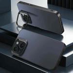 For iPhone 15 Aluminum Alloy Lens Holder Frosted Skin-feel Phone Case(Grey)