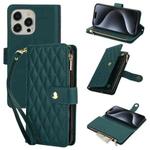 For iPhone 15 Pro Max YM016 Rhombic Zipper Card Wallet Leather Phone Case with Lanyard(Green)