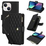 For iPhone 13 mini YM016 Rhombic Zipper Card Wallet Leather Phone Case with Lanyard(Black)