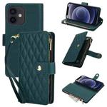 For iPhone 12 mini YM016 Rhombic Zipper Card Wallet Leather Phone Case with Lanyard(Green)