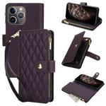 For iPhone 11 Pro Max YM016 Rhombic Zipper Card Wallet Leather Phone Case with Lanyard(Dark Purple)