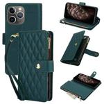 For iPhone 11 Pro Max YM016 Rhombic Zipper Card Wallet Leather Phone Case with Lanyard(Green)