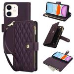 For iPhone 11 YM016 Rhombic Zipper Card Wallet Leather Phone Case with Lanyard(Dark Purple)