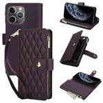 For iPhone 11 Pro YM016 Rhombic Zipper Card Wallet Leather Phone Case with Lanyard(Dark Purple)