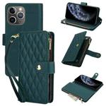 For iPhone 11 Pro YM016 Rhombic Zipper Card Wallet Leather Phone Case with Lanyard(Green)