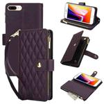 For iPhone 8 Plus / 7 Plus YM016 Rhombic Zipper Card Wallet Leather Phone Case with Lanyard(Dark Purple)