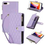For iPhone 8 Plus / 7 Plus YM016 Rhombic Zipper Card Wallet Leather Phone Case with Lanyard(Light Purple)