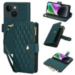 For iPhone 13 YM016 Rhombic Zipper Card Wallet Leather Phone Case with Lanyard(Green)