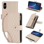 For iPhone X / XS YM016 Rhombic Zipper Card Wallet Leather Phone Case with Lanyard(Apricot)