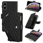 For iPhone XS Max YM016 Rhombic Zipper Card Wallet Leather Phone Case with Lanyard(Black)
