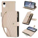 For iPhone XR YM016 Rhombic Zipper Card Wallet Leather Phone Case with Lanyard(Apricot)