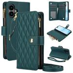 For iPhone 16 Plus YM016 Rhombic Zipper Card Wallet Leather Phone Case with Lanyard(Green)
