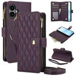 For iPhone 16 YM016 Rhombic Zipper Card Wallet Leather Phone Case with Lanyard(Dark Purple)
