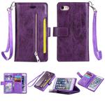 For iPhone SE 2022 / SE 2020 / 8 / 7 Multifunctional Zipper Horizontal Flip Leather Case with Holder & Wallet & 9 Card Slots & Lanyard(Purple)