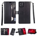 For iPhone 11 Pro Multifunctional Zipper Horizontal Flip Leather Casewith Holder & Wallet & 9 Card Slots & Lanyard(Black)
