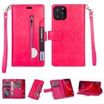 For iPhone 11 Pro Multifunctional Zipper Horizontal Flip Leather Casewith Holder & Wallet & 9 Card Slots & Lanyard(Rose Red)