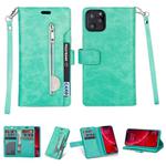 For iPhone 11 Pro Multifunctional Zipper Horizontal Flip Leather Casewith Holder & Wallet & 9 Card Slots & Lanyard(Mint Green)