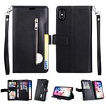 For iPhone X / XS Multifunctional Zipper Horizontal Flip Leather Case with Holder & Wallet & 9 Card Slots & Lanyard(Black)