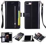 For iPhone 8 Plus & 7 Plus Multifunctional Zipper Horizontal Flip Leather Case with Holder & Wallet & 9 Card Slots & Lanyard(Black)