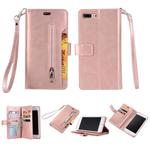For iPhone 8 Plus & 7 Plus Multifunctional Zipper Horizontal Flip Leather Case with Holder & Wallet & 9 Card Slots & Lanyard(Rose Gold)