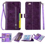 For iPhone 6 Plus & 6s Plus Multifunctional Zipper Horizontal Flip Leather Case with Holder & Wallet & 9 Card Slots & Lanyard(Purple)