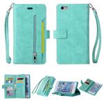 For iPhone 6 Plus & 6s Plus Multifunctional Zipper Horizontal Flip Leather Case with Holder & Wallet & 9 Card Slots & Lanyard(Mint Green)