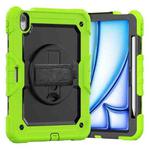 For iPad Air 11 2024 Silicone Hybrid PC Tablet Case with Shoulder Strap(Black + Yellow Green)