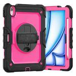 For iPad Air 11 2024 Silicone Hybrid PC Tablet Case with Shoulder Strap(Rose Red + Black)