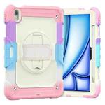 For iPad Air 11 2024 Silicone Hybrid PC Tablet Case with Shoulder Strap(Camouflage Pink)