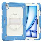 For iPad Air 11 2024 Silicone Hybrid PC Tablet Case with Shoulder Strap(Beige + Cyan-blue)