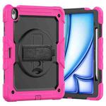 For iPad Air 13 2024 Silicone Hybrid PC Tablet Case with Shoulder Strap(Black + Rose Red)