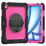 For iPad Air 13 2024 Silicone Hybrid PC Tablet Case with Shoulder Strap(Rose Red + Black)