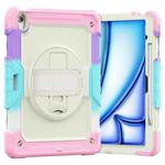 For iPad Air 13 2024 Silicone Hybrid PC Tablet Case with Shoulder Strap(Camouflage Pink)