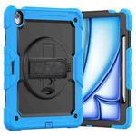 For iPad Air 13 2024 Silicone Hybrid PC Tablet Case with Shoulder Strap(Black + Light Blue)