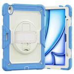 For iPad Air 13 2024 Silicone Hybrid PC Tablet Case with Shoulder Strap(Beige + Cyan-blue)