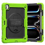 For iPad Pro 13 2024 Silicone Hybrid PC Tablet Case with Shoulder Strap(Black + Yellow Green)