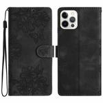 For iPhone 15 Pro Cherry Blossom Butterfly Skin Feel Embossed PU Phone Case(Black)