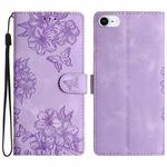 For iPhone SE 2022 / SE 2020 Cherry Blossom Butterfly Skin Feel Embossed PU Phone Case(Purple)