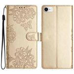 For iPhone SE 2022 / SE 2020 Cherry Blossom Butterfly Skin Feel Embossed PU Phone Case(Gold)