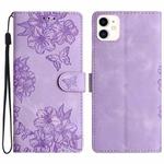 For iPhone 12 mini Cherry Blossom Butterfly Skin Feel Embossed PU Phone Case(Purple)