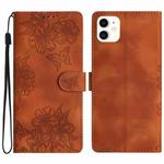 For iPhone 12 mini Cherry Blossom Butterfly Skin Feel Embossed PU Phone Case(Brown)