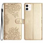 For iPhone 12 mini Cherry Blossom Butterfly Skin Feel Embossed PU Phone Case(Gold)